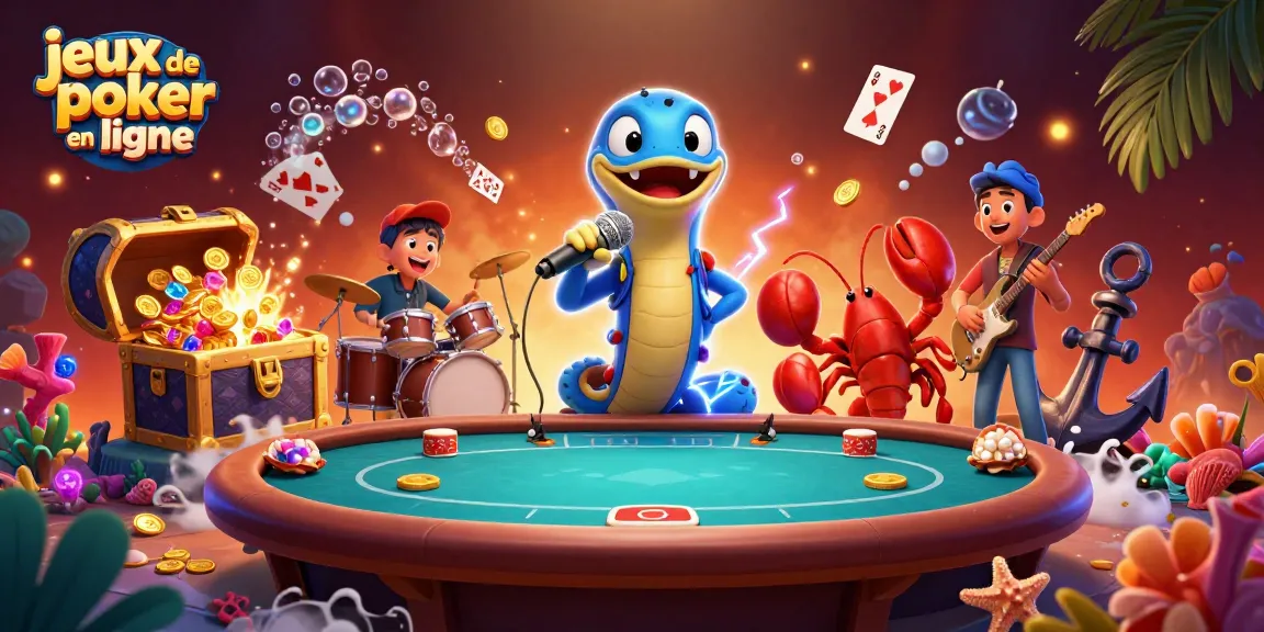 Jouez à des jeux de poker en ligne avec une animation dynamique et immersive dans un casino sous-marin.
