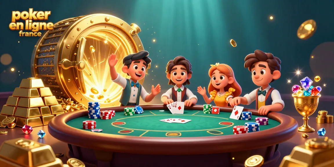 Jouer au poker en ligne France avec des jetons, mains gagnantes, et ambiance animée.