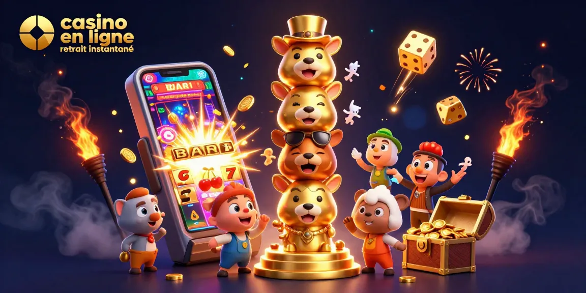 Évadez-vous avec casino en ligne retrait instantané, un totem magique entouré d'une machine à sous explosive.