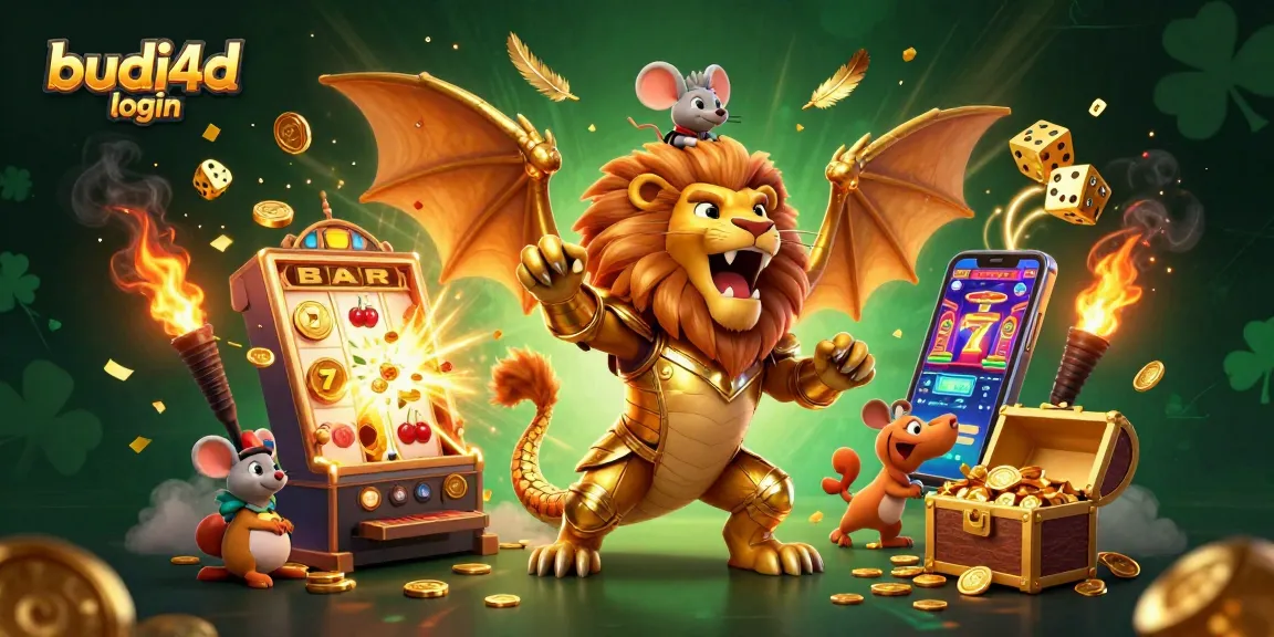 Experience the excitement of the budi4d login scene with vibrant slot machines and roaring dragons.
