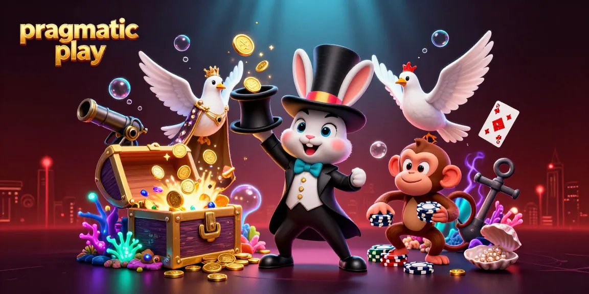 Win big with pragmatic play slots featuring exciting characters like a magician rabbit, a glamorous dove, and a monkey.