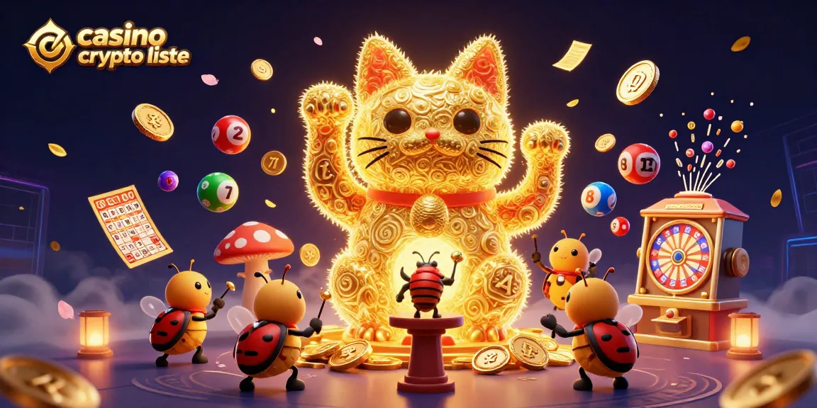 Découvrez la liste de casino crypto avec des symboles lumineux et des éléments de jeux de hasard.