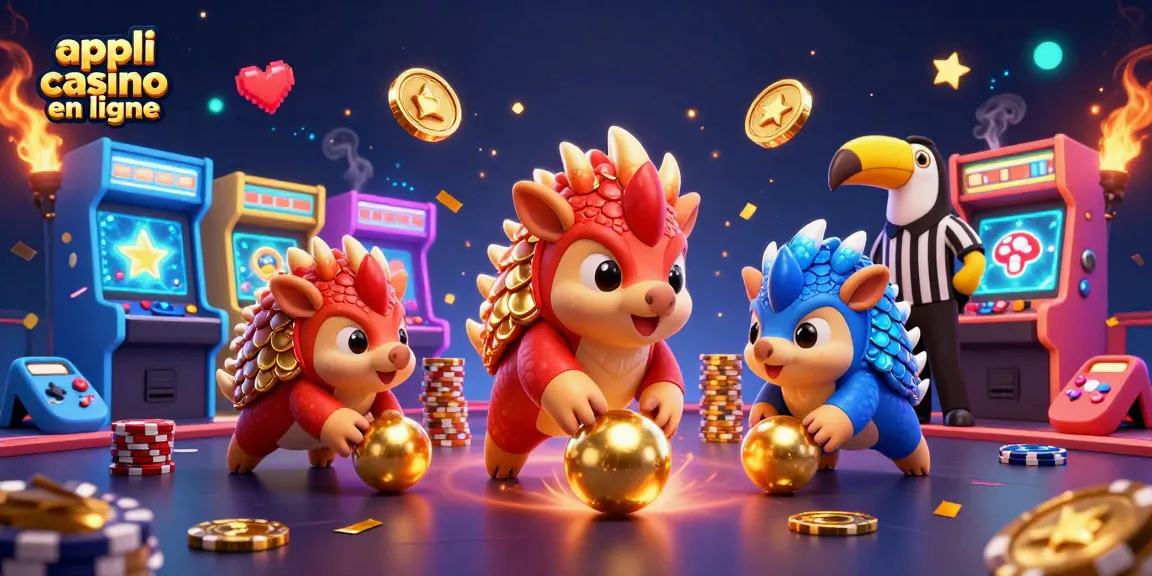 Jouer à appli casino en ligne avec des pangolins rivaux et des éléments de jeu animés, dans une illustration 3D.