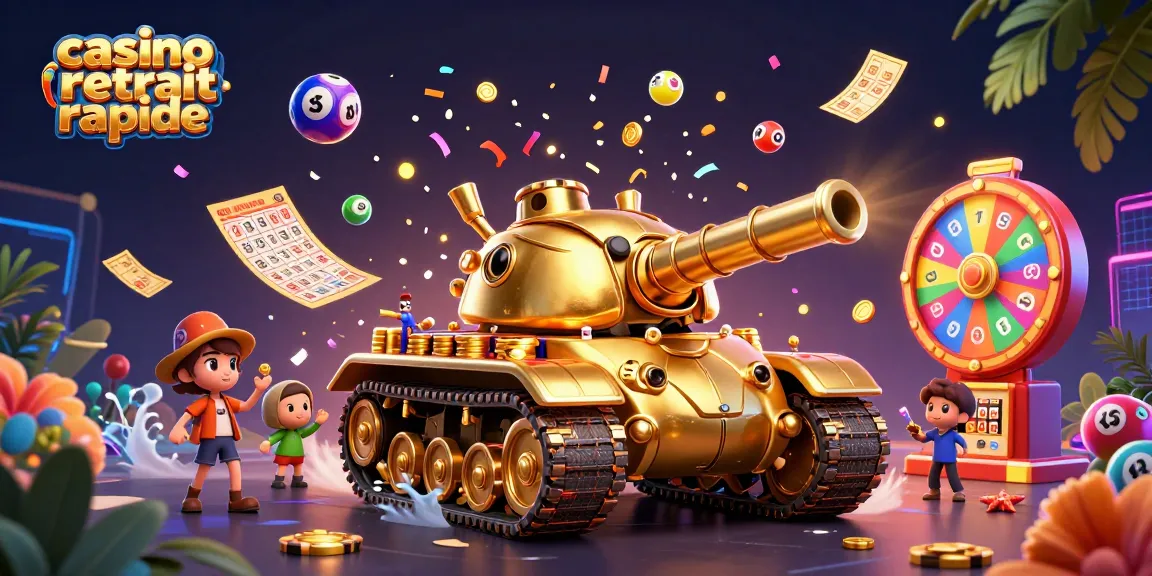 Une illustration 3D de casino retrait rapide, avec un tank en forme de scarabée dévoilant un casino miniature.